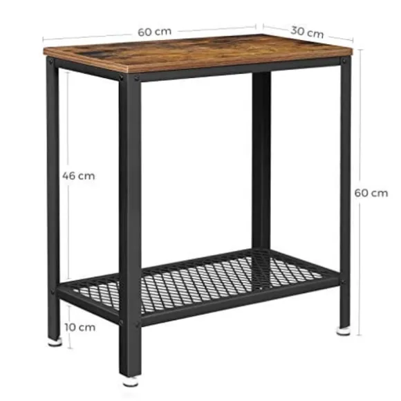 Vasagle industrielt sidebord, endebord, sengebord med netthylde, rustik brun