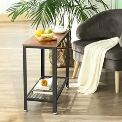 Vasagle industrielt sidebord, endebord, sengebord med netthylde, rustik brun