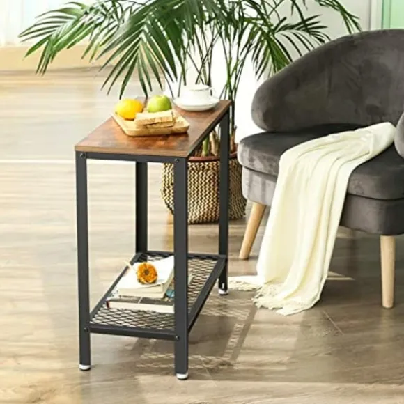 Vasagle industrielt sidebord, endebord, sengebord med netthylde, rustik brun