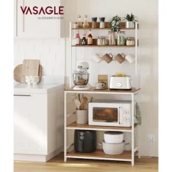 VASAGLE køkkenhylde med stikkontakt, mikrobølgeovnshylde, 14 kroge, vintage brun/hvid