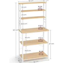 Vasagle køkkenhylde stativ rack mikrobølgeovn hylde stativ 6 niveauer 6 hylder og 6 kroge, eg hvid