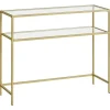 Vasagle -konsolbord, hærdet glasbord, moderne sofa- eller entrebord, guld