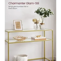 Vasagle -konsolbord, hærdet glasbord, moderne sofa- eller entrebord, guld
