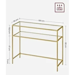 Vasagle -konsolbord, hærdet glasbord, moderne sofa- eller entrebord, guld