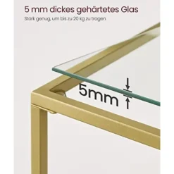 Vasagle -konsolbord, hærdet glasbord, moderne sofa- eller entrebord, guld