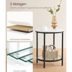 VASAGLE Konsolbord med 2 hylder, hærdet glas, opbevaringsskab, metalramme, sort
