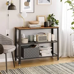 VASAGLE Konsolbord med rustik bordplade og 2 net hylder