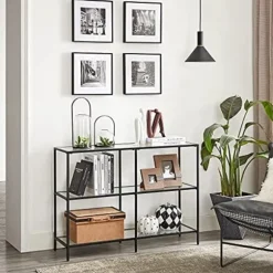 Vasagle Konsolbord, sofabord med 3 hylder, hærdet glashylde, sort