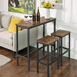 Vasagle, lille rektangulært køkkenbord, stålramme, 100 x 40 x 90 cm, rustikbrun og sort