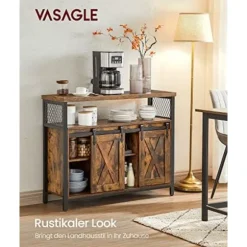 VASAGLE Madskab, Køkkenskab, Opbevaringsskab, Buffetbord, Rustik Brun og Sort