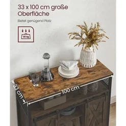 VASAGLE Madskab, Køkkenskab, Opbevaringsskab, Buffetbord, Rustik Brun og Sort