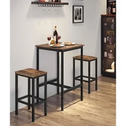 Vasagle morgenmadsbar, firkantet højt barbord, stålramme, 60 x 60 x 90 cm, brun og sort