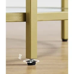 Vasagle rundt sidebord, hærdet glas sofabord med gylden metalram, lille sofabord, guld