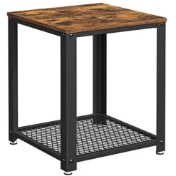 Vasagle sidebord, industrielt endebord, sofabord, med metalram, let at samle, brun og sort