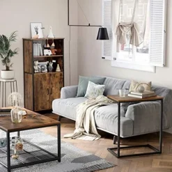 Vasagle sidebord, lille sofabord, endebord, bærbar computer, rustik brun og sort