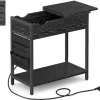 Vasagle sidebord med strømskinne, med USB-porte, sengebord, sort træeffekt