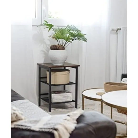 Vasagle sidebord, natbord, endebord med 2 justerbare netthylder, brun og sort