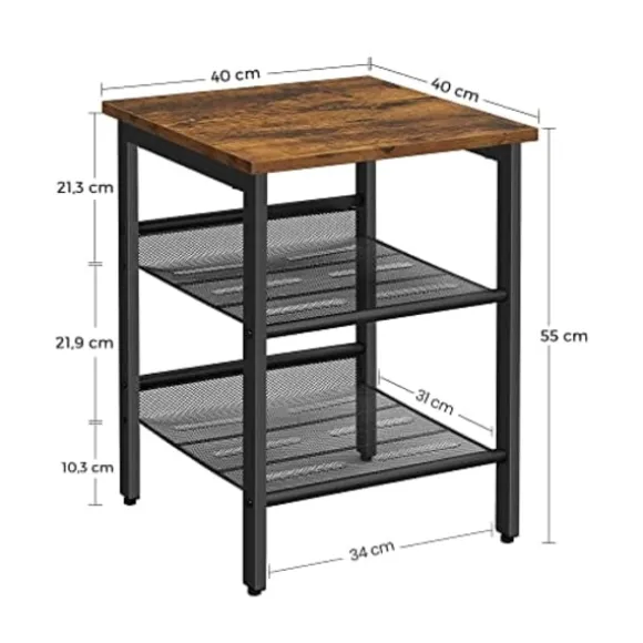 Vasagle sidebord, natbord, endebord med 2 justerbare netthylder, brun og sort
