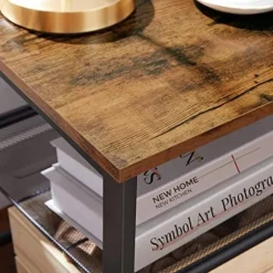 Vasagle sidebord, natbord, endebord med 2 justerbare netthylder, brun og sort