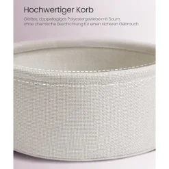 Vasagle sidebord, rundt sidebord med stofkurv, sengebord, pastelrosa/skyhvid