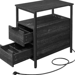 Vasagle sidebord, sengebord med stikkontakt, 2 skuffer, sofabord, sengebord, antracitgrå klassisk sort