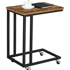 Vasagle Sidebord, sofabord med stålram og hjul, rustikbrun og sort