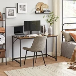 Vasagle Skrivebord, Computerbord, Lille kontorbord, 120 x 60 x 75 cm, Rustik Brun og Sort