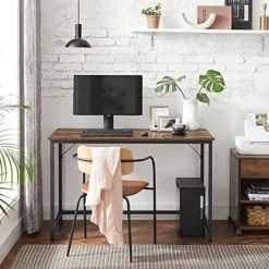 Vasagle Skrivebord, Computerbord, Lille kontorbord, 120 x 60 x 75 cm, Rustik Brun og Sort