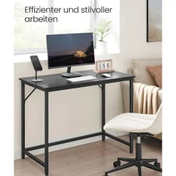 Vasagle skrivebord, lille computer skrivebord, kontor skrivebord, 50 x 100 x 75 cm, metalram, sort