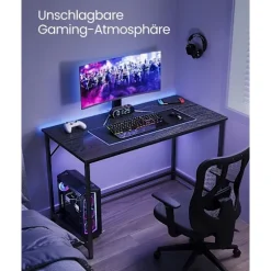 Vasagle skrivebord, lille computerbord, skrivebord, 60 x 120 x 75 cm, metalram, sort