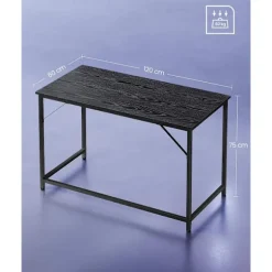 Vasagle skrivebord, lille computerbord, skrivebord, 60 x 120 x 75 cm, metalram, sort