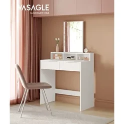 VASAGLE Sminkbord med stort rektangulært spejl, hvid