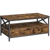 VASAGLE sofabord, stuebord, X-formet stålstel, 100 x 55 x 45 cm, brun og sort