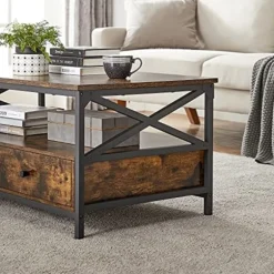 VASAGLE sofabord, stuebord, X-formet stålstel, 100 x 55 x 45 cm, brun og sort