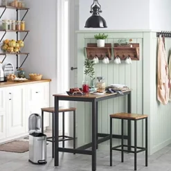 Vasagle spisebordssæt, barbord med 2 barstole, morgenmadsbord, rustik brun