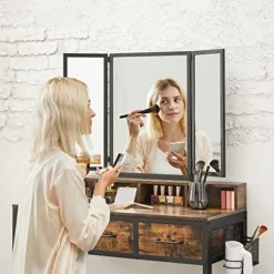 Vasagle toiletbord, sminkbord, rustik brun og sort