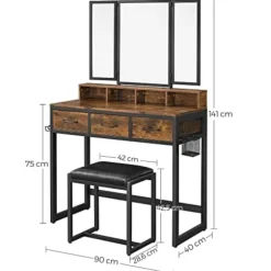 Vasagle toiletbord, sminkbord, rustik brun og sort