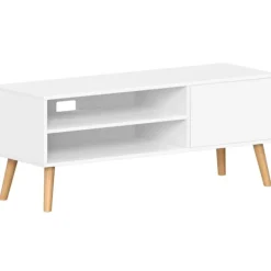 VASAGLE TV-skab, Lowboard TV-skab til TV op til 55 tommer 120 cm lang, hvid