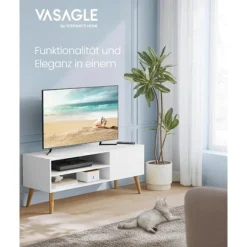 VASAGLE TV-skab, Lowboard TV-skab til TV op til 55 tommer 120 cm lang, hvid