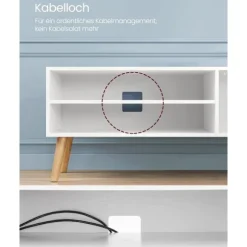 VASAGLE TV-skab, Lowboard TV-skab til TV op til 55 tommer 120 cm lang, hvid