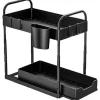 Vask Organiser - 2 Lag - Vask Skabs Organiser - Opbevaringsstativ - Opbevaringssystem - Opbevaringsstativ Under Vask - Udtrækkelig Opbevaringskurv - Inklusive Krog | Fyndiq