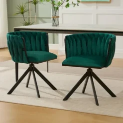 Velour lænestol sæt med 2 med 180° drejefunktion - kraftig ramme, ergonomisk, fløjlsblød Emerald