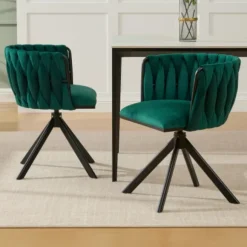 Velour lænestol sæt med 2 med 180° drejefunktion - kraftig ramme, ergonomisk, fløjlsblød Emerald