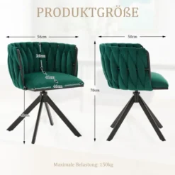 Velour lænestol sæt med 2 med 180° drejefunktion - kraftig ramme, ergonomisk, fløjlsblød Emerald