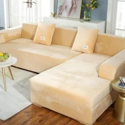 Velour Sofabetræk, Blødt Velour Plys Sofabetræk til Sofa, L Type 2+3 Sæder, Beige