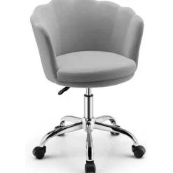 Velvet Swivel Kørestol - COSTWAY - Kronbladsform - Justerbar Højde - Grå Grå