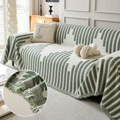 Vendbar Chenille Sofabetræk, Komfortable Chenille Sofabetræk, Universal til alle årstider (Grøn, 180 * 230 cm) Green