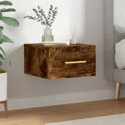 Væghængt natbord - Eksklusivt hjem - Røget eg - Fugtbestandigt ingeniørtræ - 35x35x20 cm Røget eg