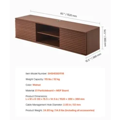 Væghængt TV-Møbel - DUOKU - 152 cm - Multimedie Console - 2 Niveauer - Valnød Valnöt