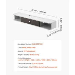 Væghængt TV-møbel - DUOKU - 120 cm - Moderne Multimedia-konsol - Hvid - Moderne Design Vit, Träfärg